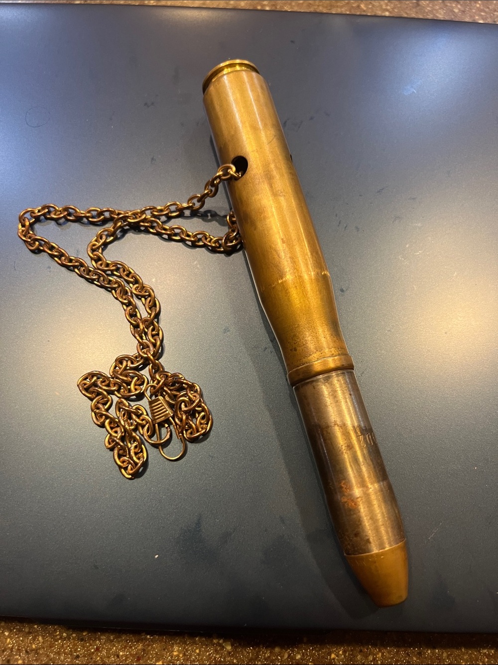 Antique-Inspired Brass Bullet Pendant Necklace US WW2 Inert Dummy
